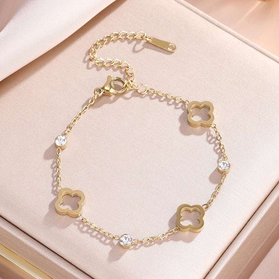 Βραχιόλι με τετράφυλλα τριφύλλια με ζιρκόν χρυσό