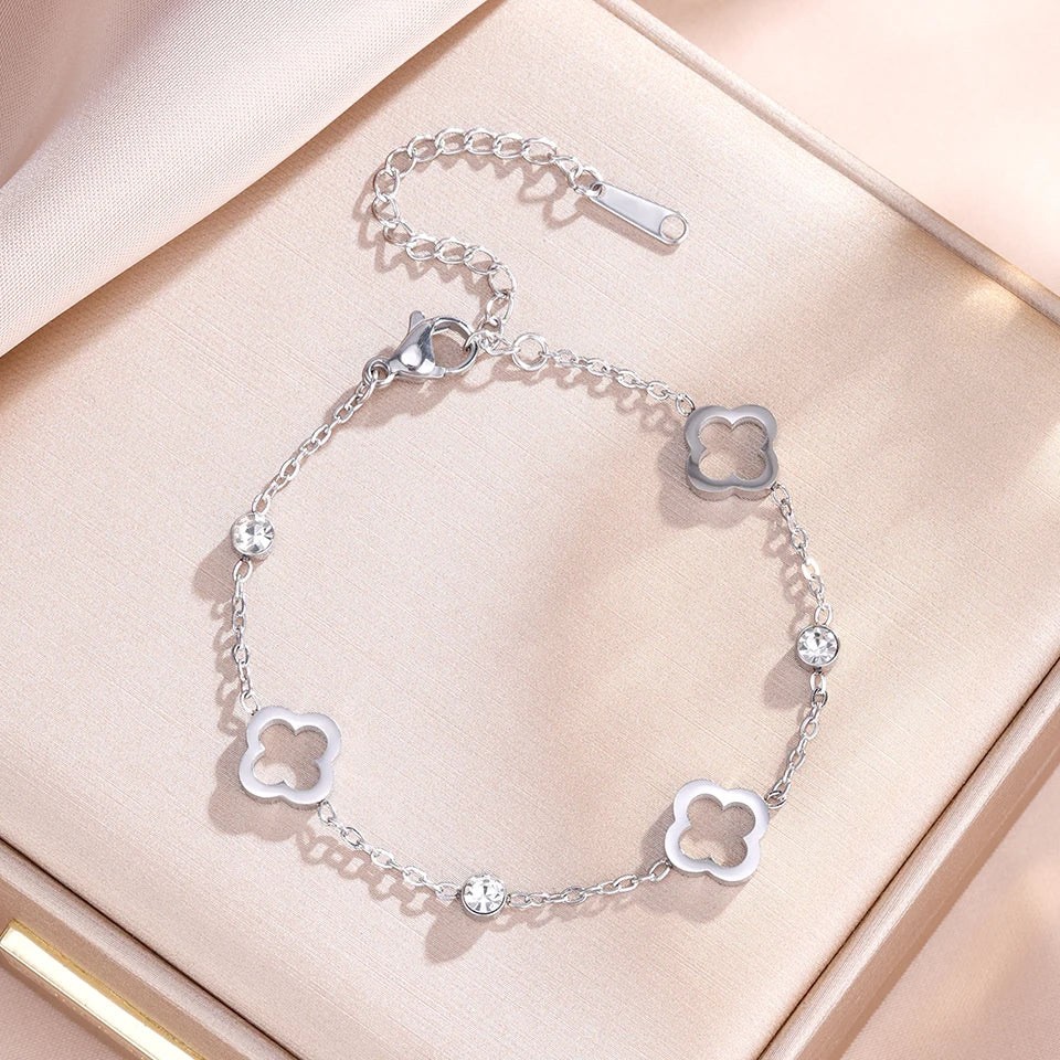 Βραχιόλι με τετράφυλλα τριφύλλια με ζιρκόν ασημί