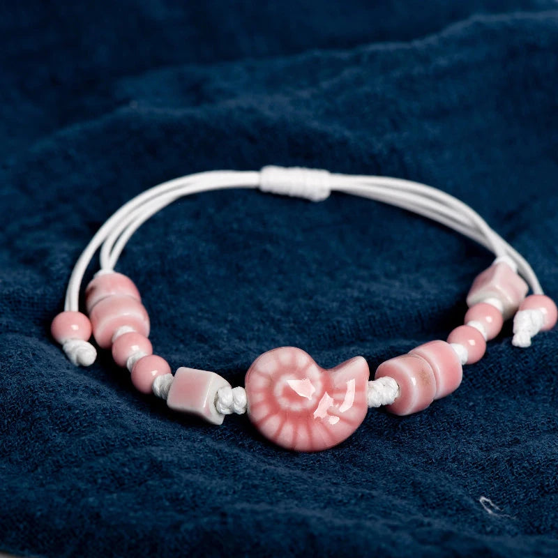 Βραχιόλι Μποέμ Κοχύλι Σαλιγκάρι ροζ