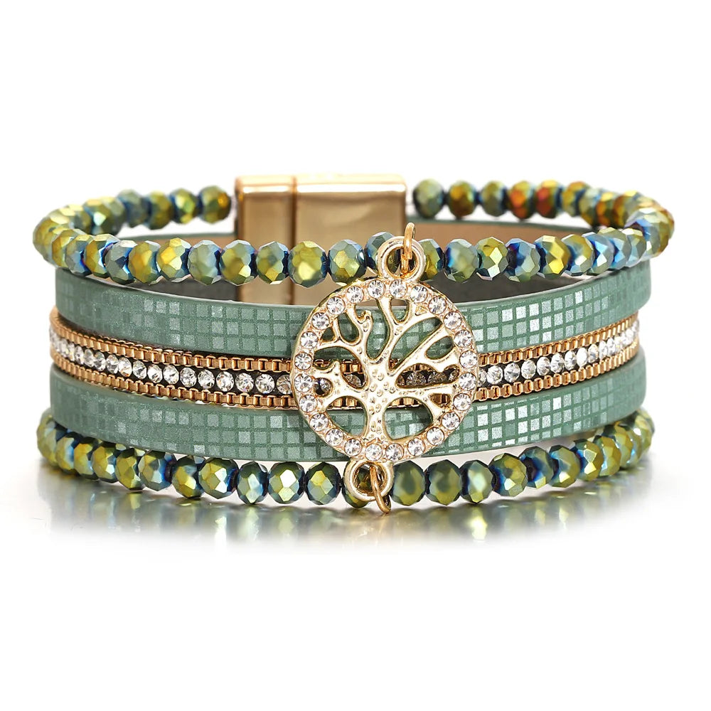 Boho πολύσειρο βραχιόλι δέντρο της ζωής πράσινο