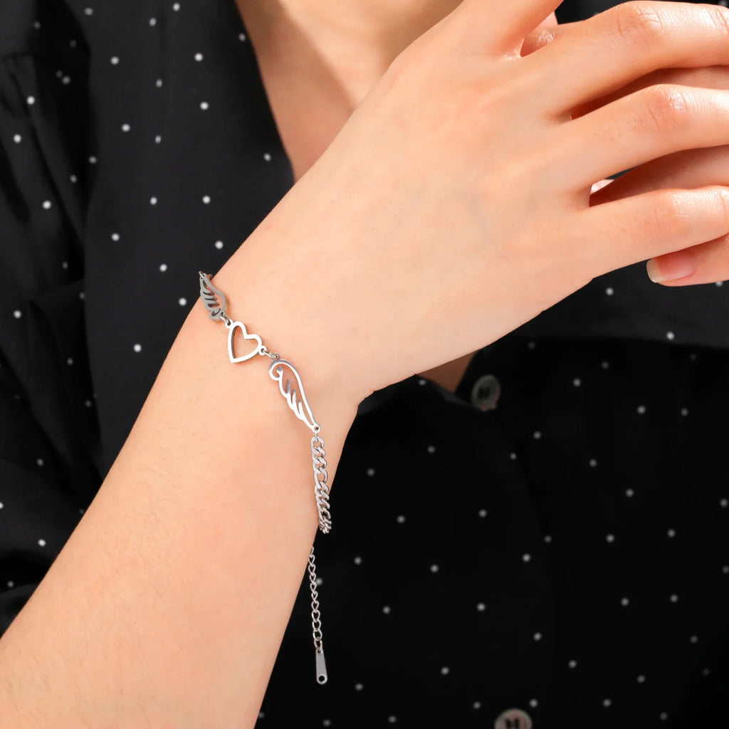 Βραχιόλι καρδιά και φτερά αγγέλου ασημί