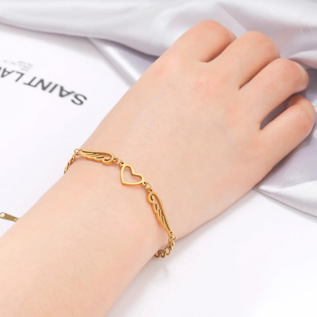 Βραχιόλι καρδιά και φτερά αγγέλου χρυσό
