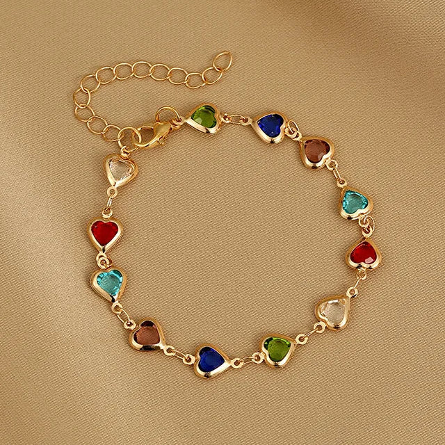Βραχιόλι με καρδιές από σμάλτο χρυσό και πολύχρωμο