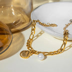 Βραχιόλι με κοχύλι Saint-Jacques και μαργαριτάρι κοχυλιού για γυναίκες