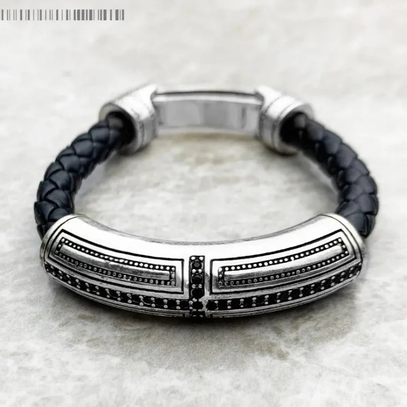 Βραχιόλι Rustic Σταυρός από Δέρμα - Exception®