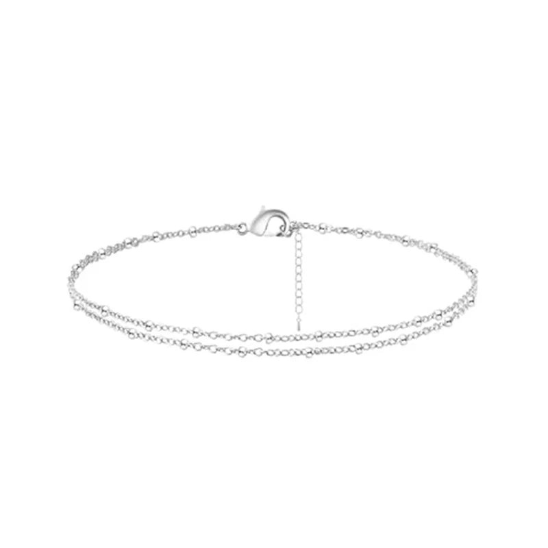 Bracelet de Cheville Fin Double Rang argent