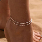 Λεπτό διπλό βραχιόλι ποδιού ασημένιο