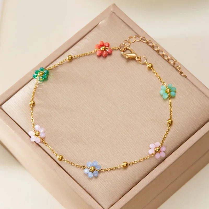 Bracelet de Cheville avec Fleurs Colorées