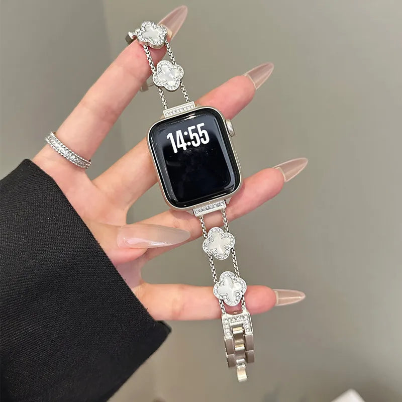 Ανταλλακτικό λουράκι για Apple Watch - σχέδιο τριφύλλι ασημί