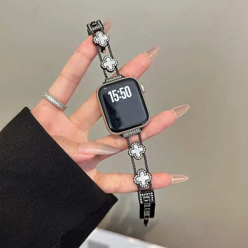 Ανταλλακτικό λουράκι για Apple Watch - σχέδιο τριφύλλι μαύρο