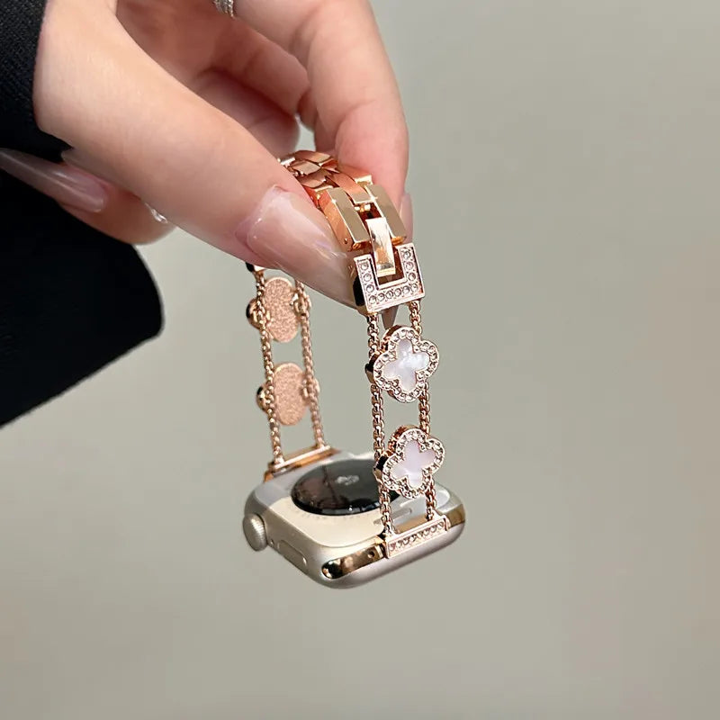 Ανταλλακτικό λουράκι για Apple Watch - σχέδιο τριφύλλι ροζ χρυσό