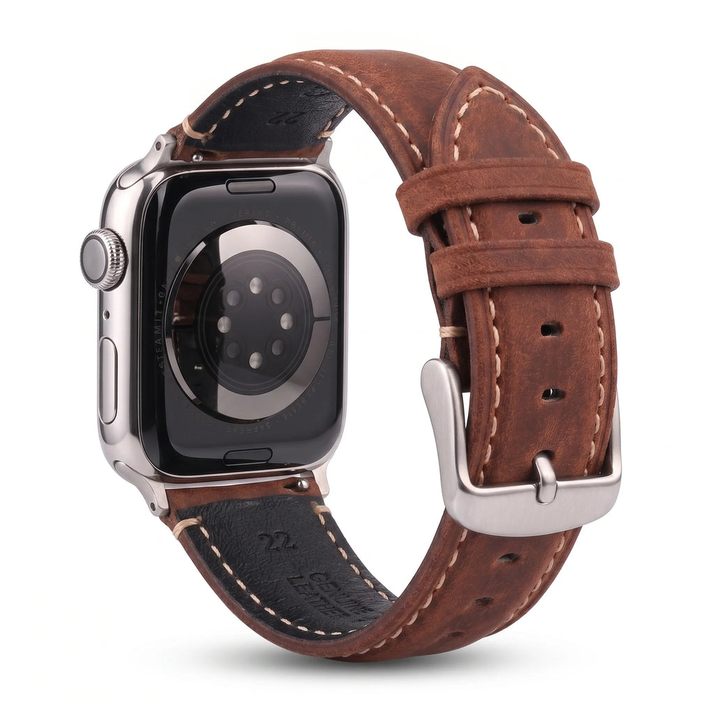 Ανταλλακτικό λουράκι για Apple Watch από κλασικό ανοιχτό καφέ δέρμα