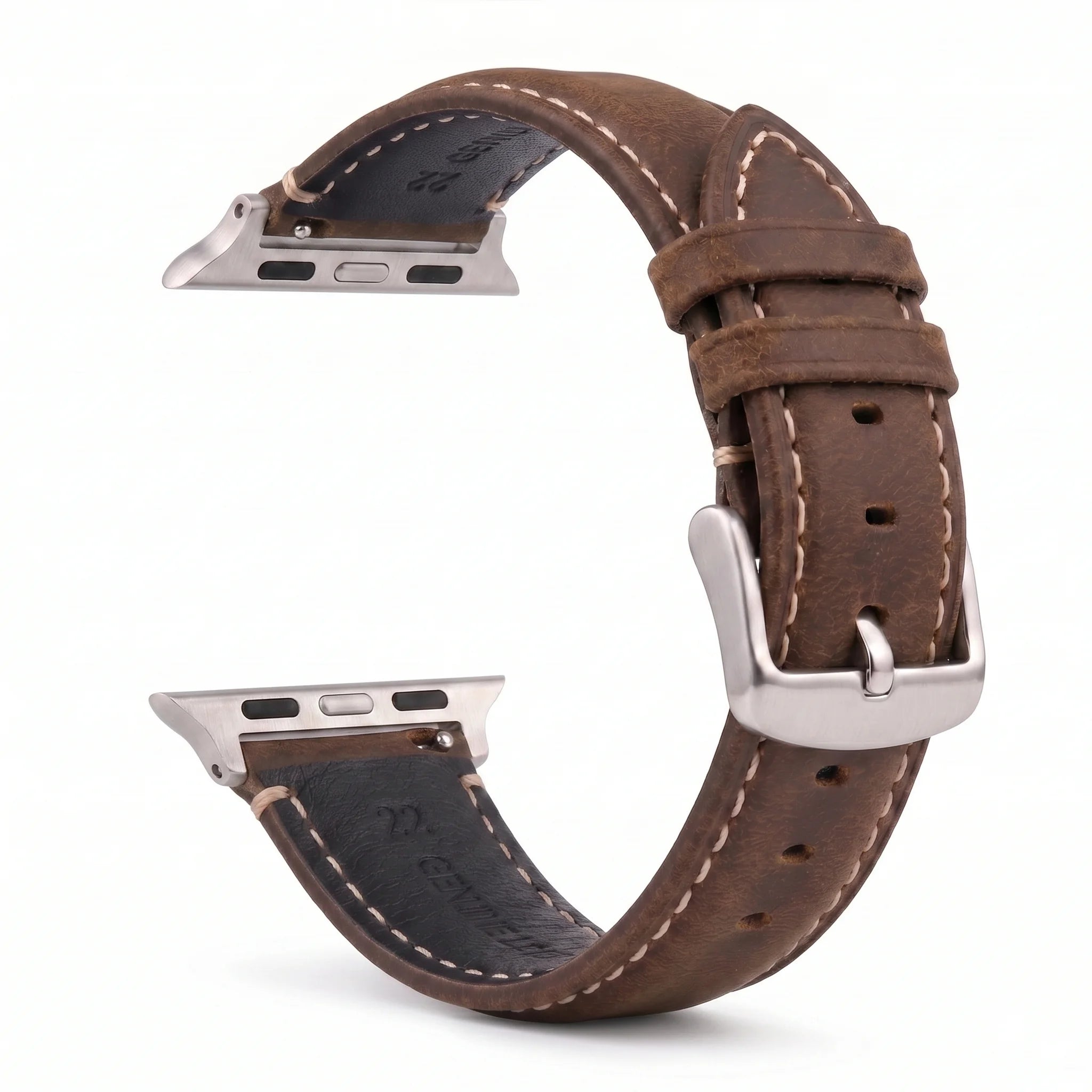 Ανταλλακτικό λουράκι για Apple Watch από κλασικό καφέ-ασημί δέρμα