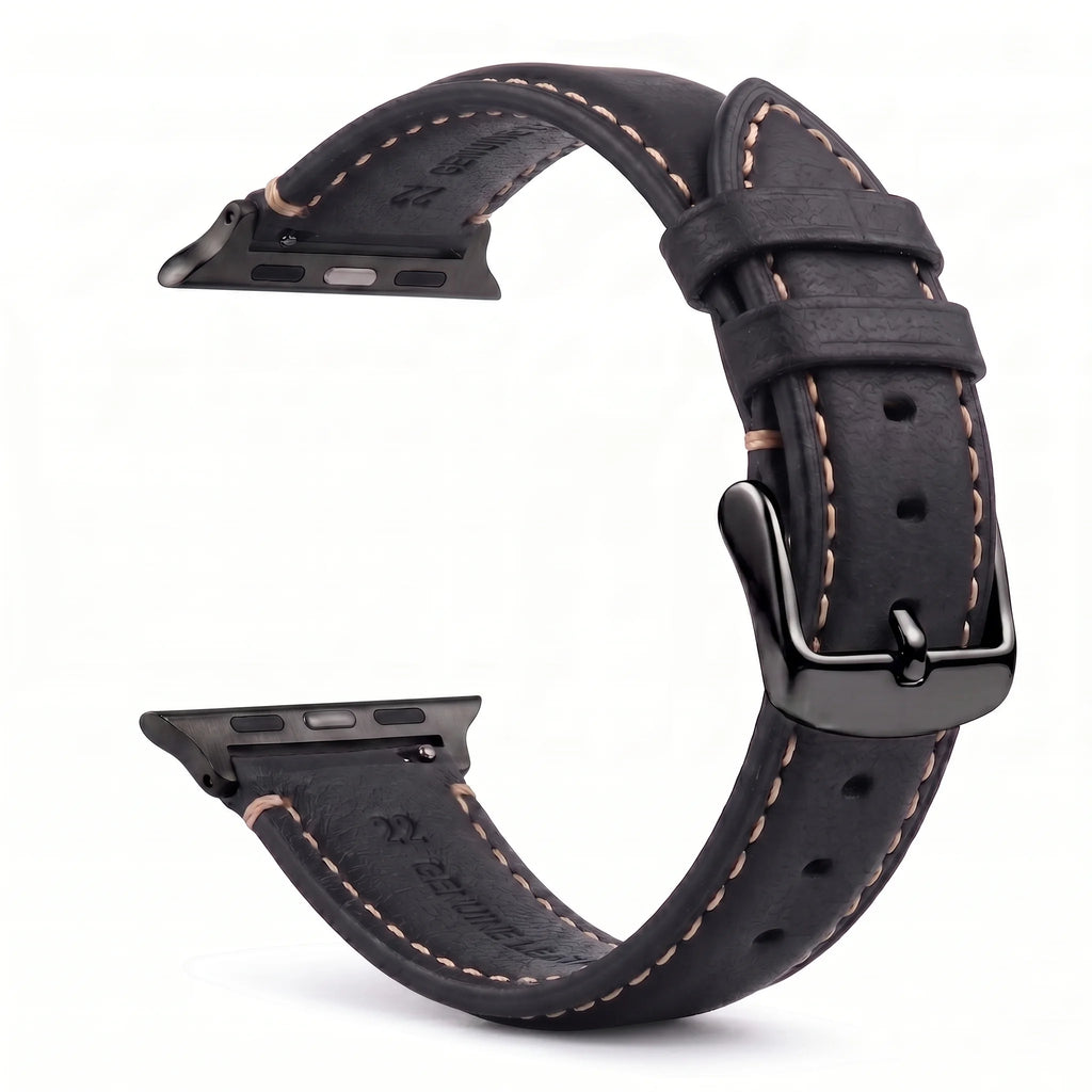 Ανταλλακτικό λουράκι για Apple Watch από κλασικό μαύρο δέρμα
