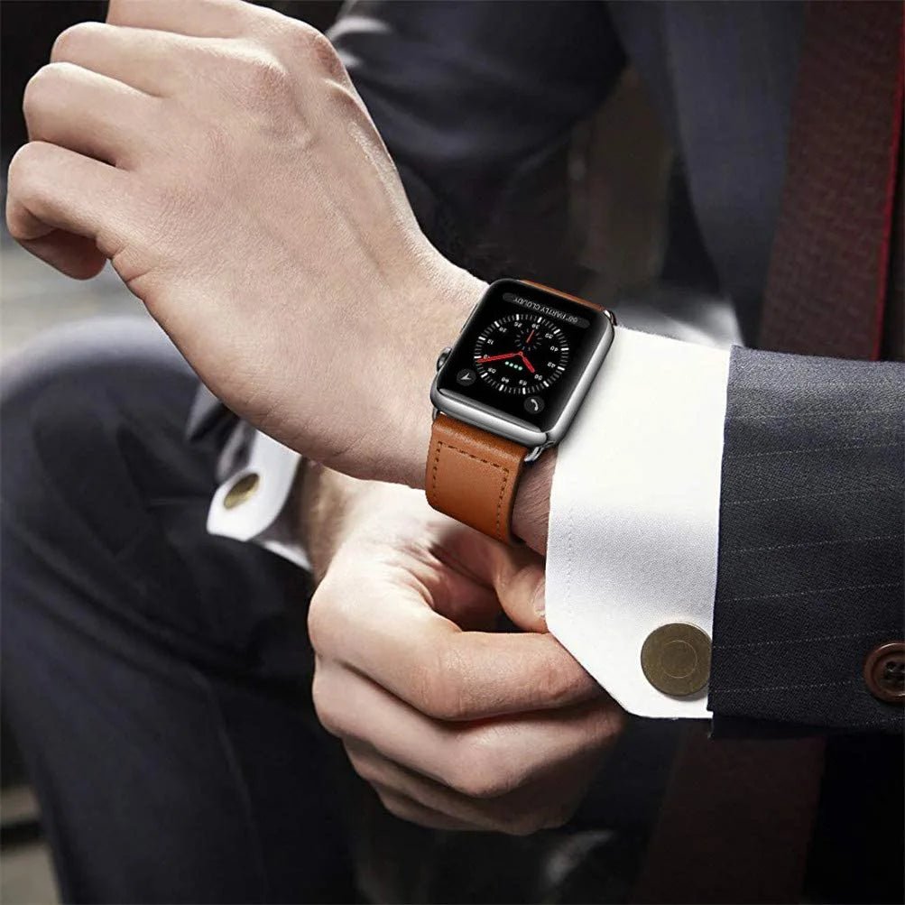 Ανταλλακτικό λουράκι από δέρμα καφέ για Apple Watch για γυναίκες και άνδρες