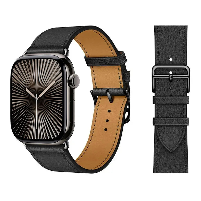 Ανταλλακτικό λουράκι από μαύρο δέρμα για Apple Watch για γυναίκες και άνδρες