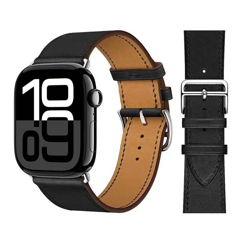 Ανταλλακτικό λουράκι από μαύρο δέρμα για Apple Watch για γυναίκες και άνδρες