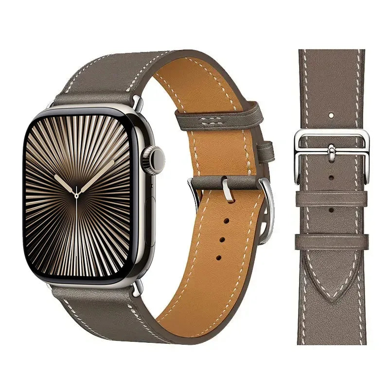 Ανταλλακτικό λουράκι από γκρι δέρμα για Apple Watch για γυναίκες και άνδρες