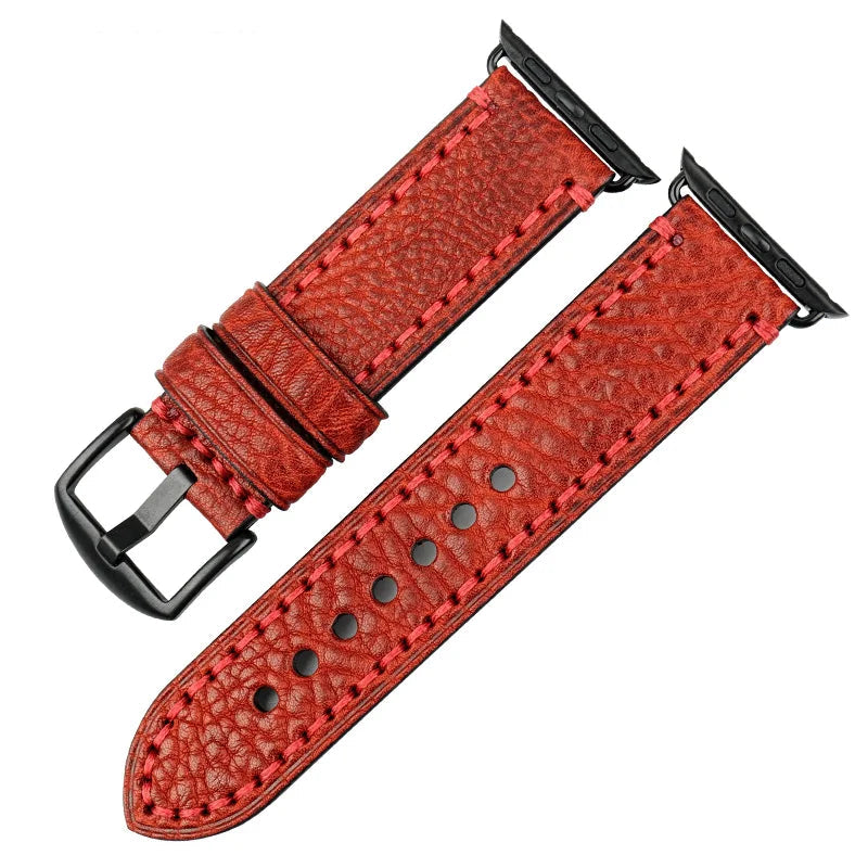 Ανταλλακτικό λουράκι για Apple Watch από κόκκινο δέρμα παλαίωσης