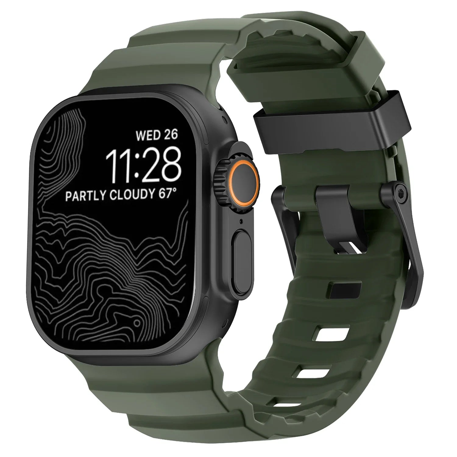 Ανταλλακτικό λουράκι για Apple Watch από παχύ πράσινο-μαύρο σιλικόνη