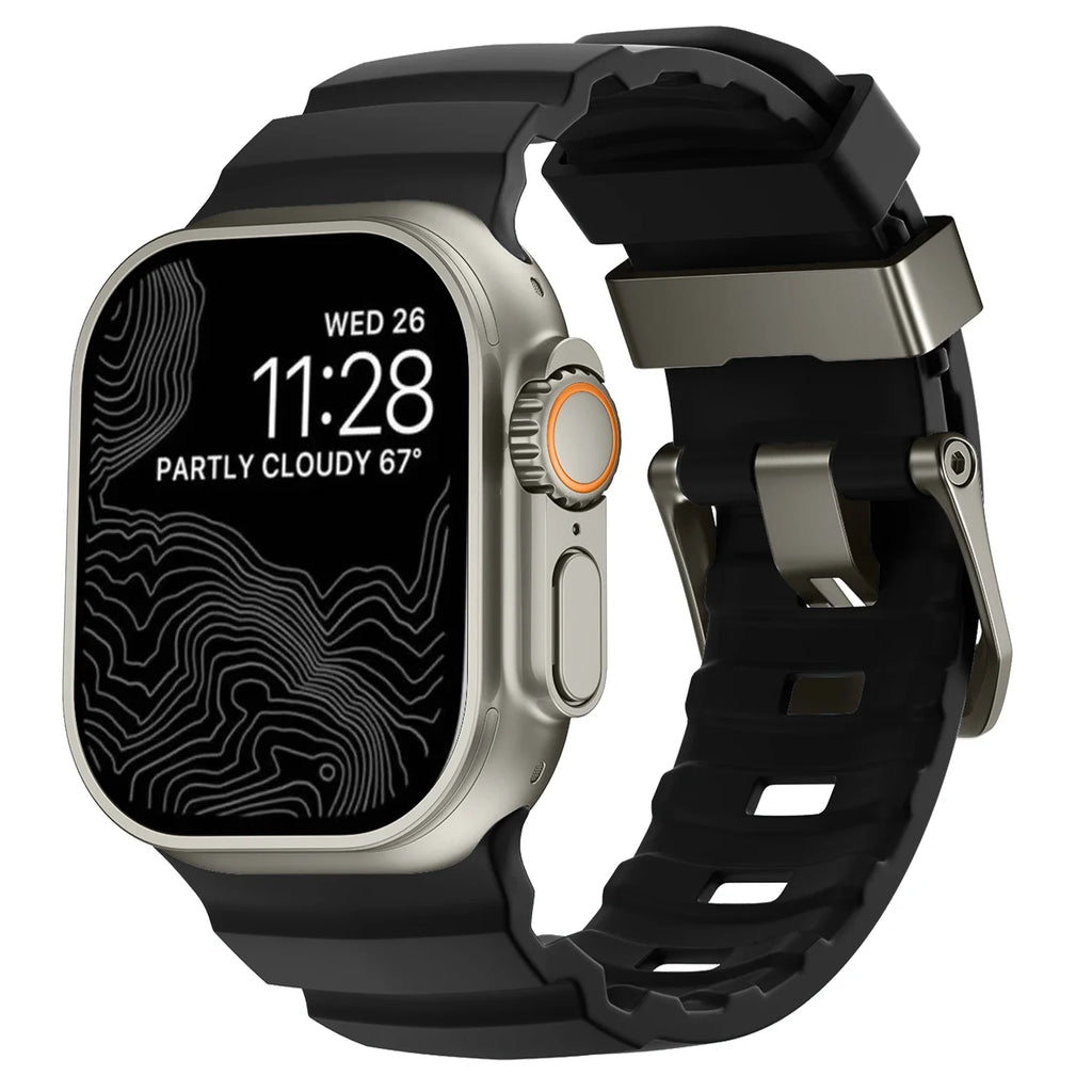 Ανταλλακτικό λουράκι για Apple Watch από παχύ μαύρο σιλικόνη