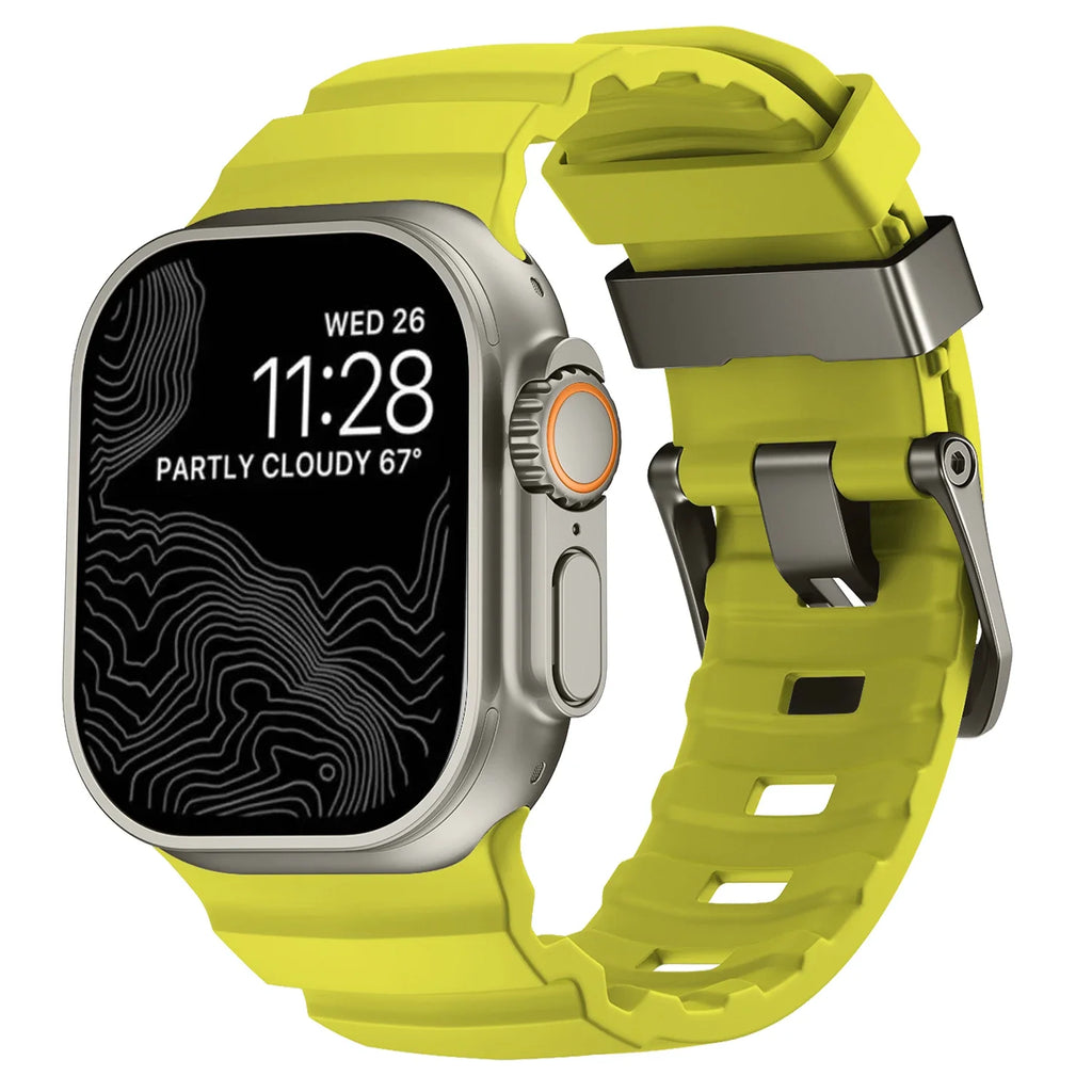 Ανταλλακτικό λουράκι για Apple Watch από παχύ πράσινο-κίτρινο σιλικόνη