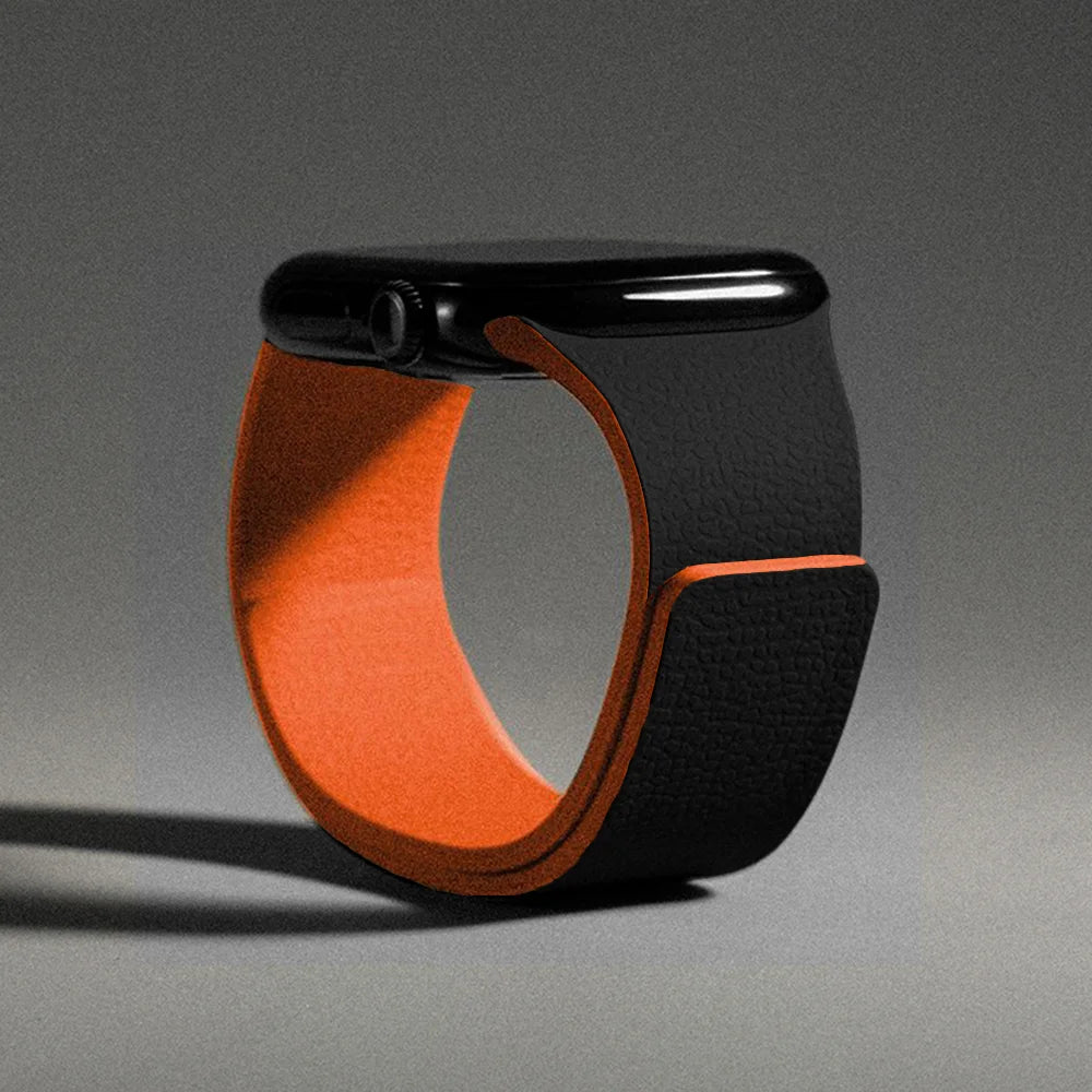 Ανταλλακτικό λουράκι για Apple Watch από μαγνητικό σιλικόνη μαύρο και πορτοκαλί