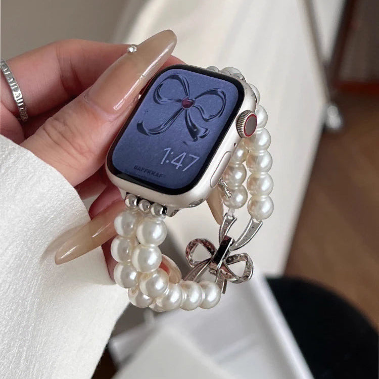 Ανταλλακτικό βραχιόλι για Apple Watch με στρας και λευκές πέρλες