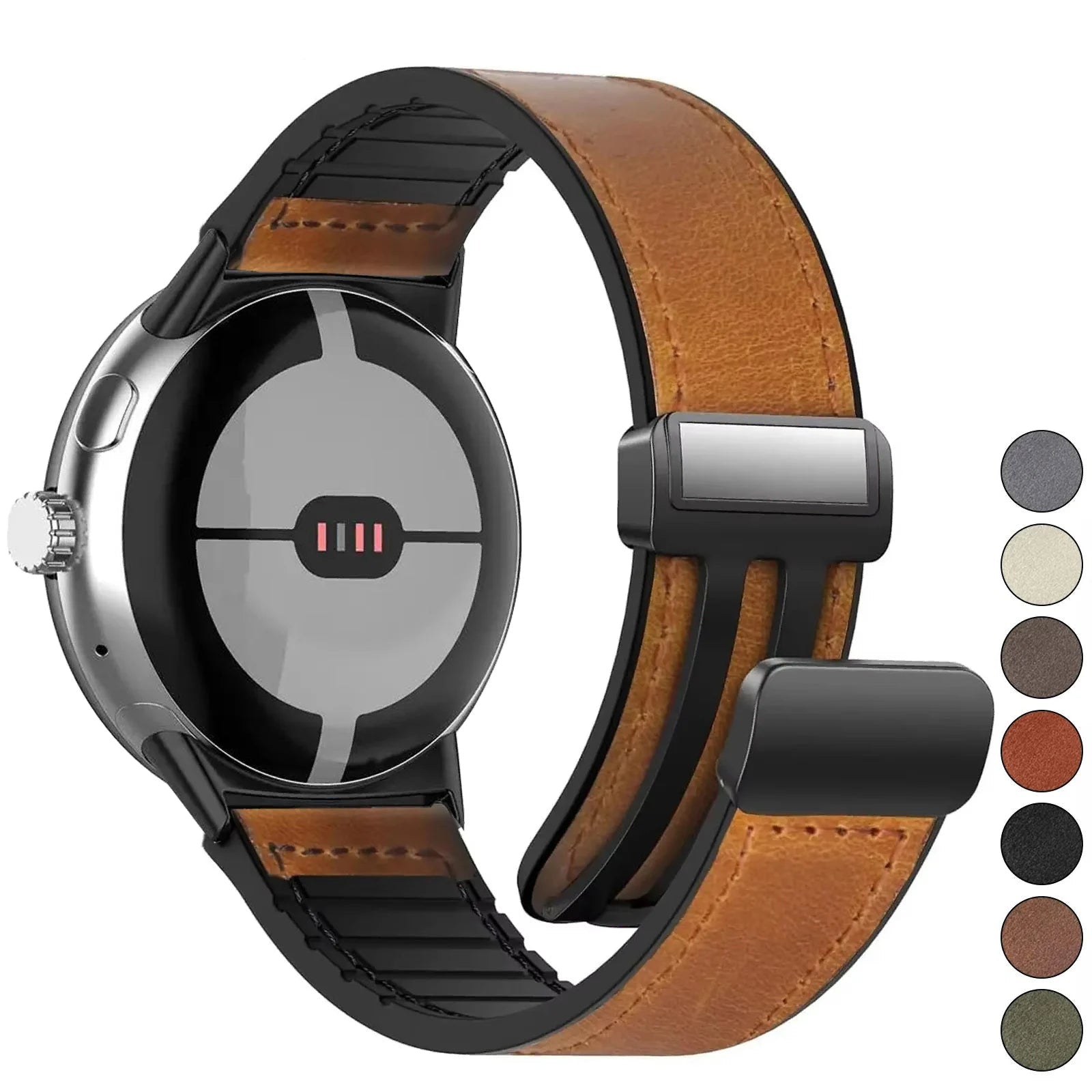 Ανταλλακτικό λουράκι για Google Pixel Watch 1, 2, 3, 4, 41 mm, 45 mm, από καφέ δέρμα 
