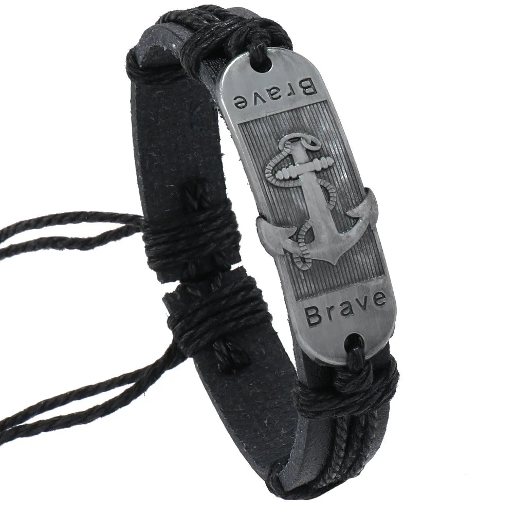 Βραχιόλι από δέρμα Άγκυρα των Κυμάτων 