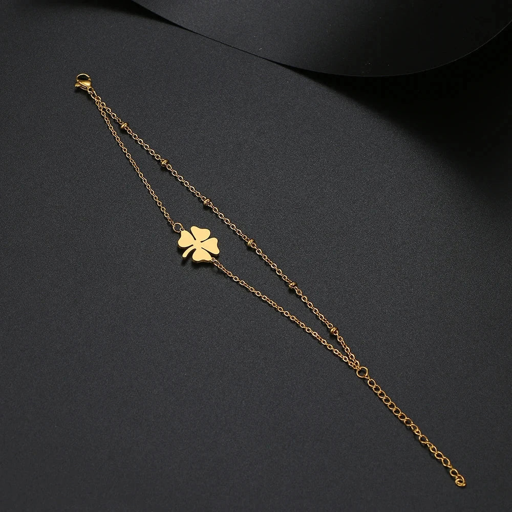 Διπλό Βραχιόλι με Τετράφυλλο Τριφύλλι σε Χρυσό