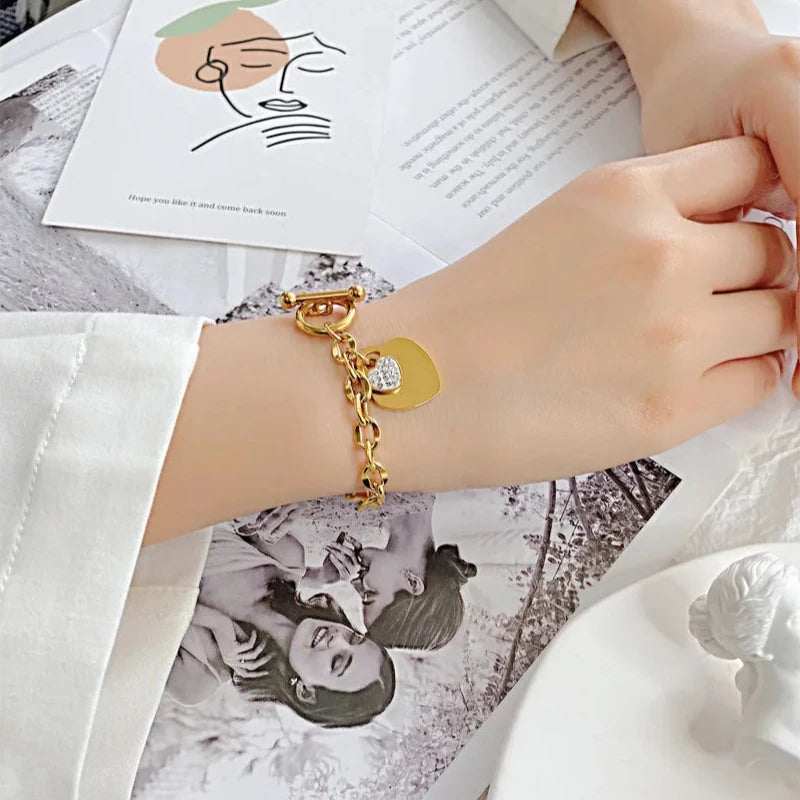 Βραχιόλι Διπλή Καρδιά Γυναικείο Gourmette χρυσό