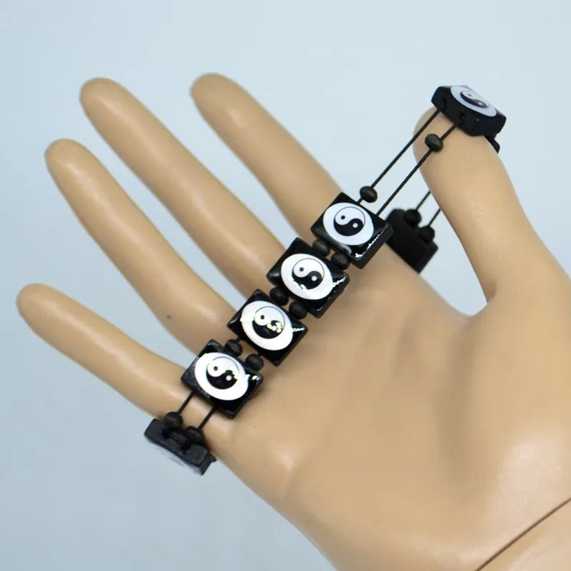 Βραχιόλι από Ξύλο Yin Yang Μαύρο και Άσπρο