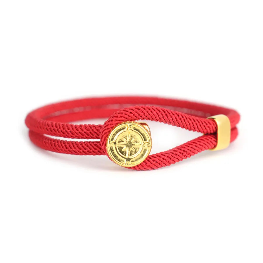 Bracelet en Corde avec Boussole Nautique Rose des Vents rouge