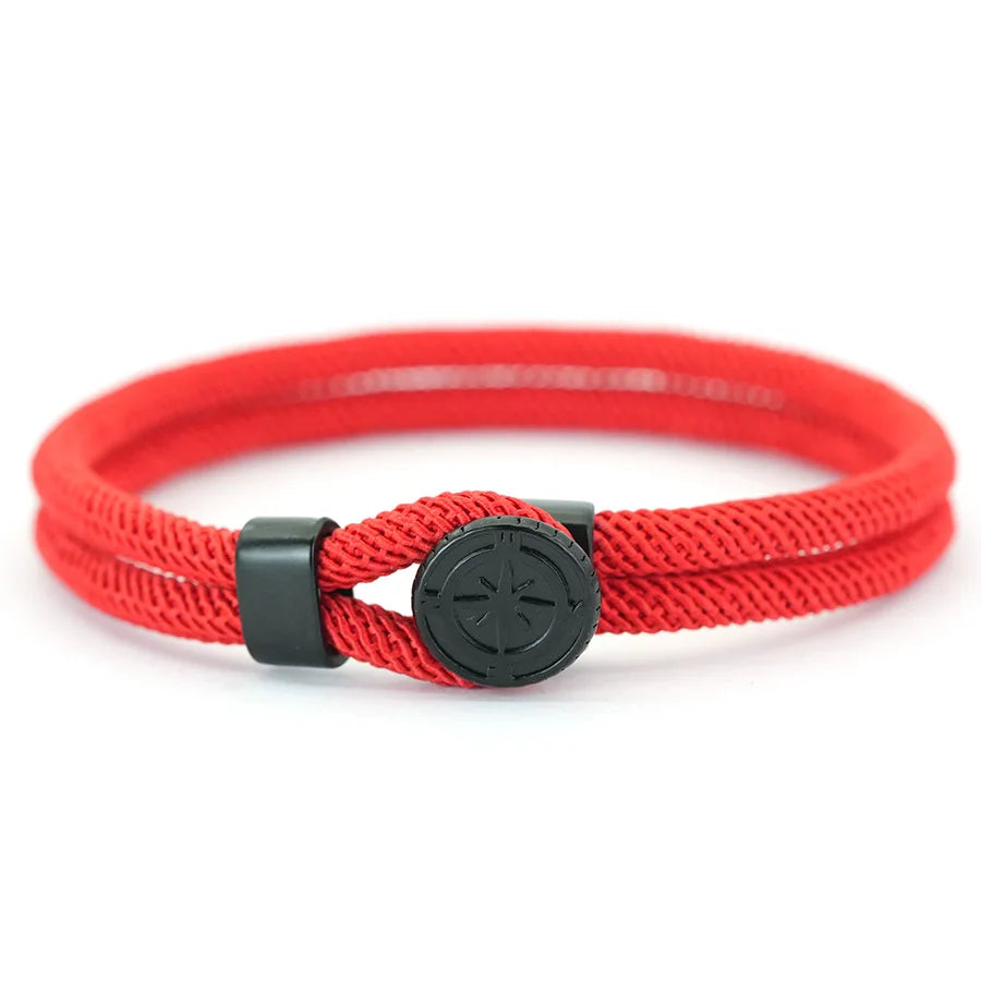 Bracelet en Corde avec Boussole Noire Rose des Vents rouge