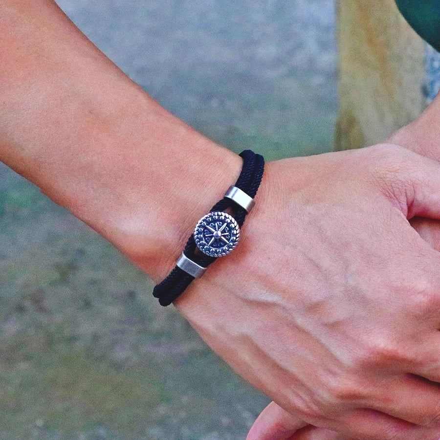 Βραχιόλι με σχοινί και πυξίδα ροζέτα ανέμων 