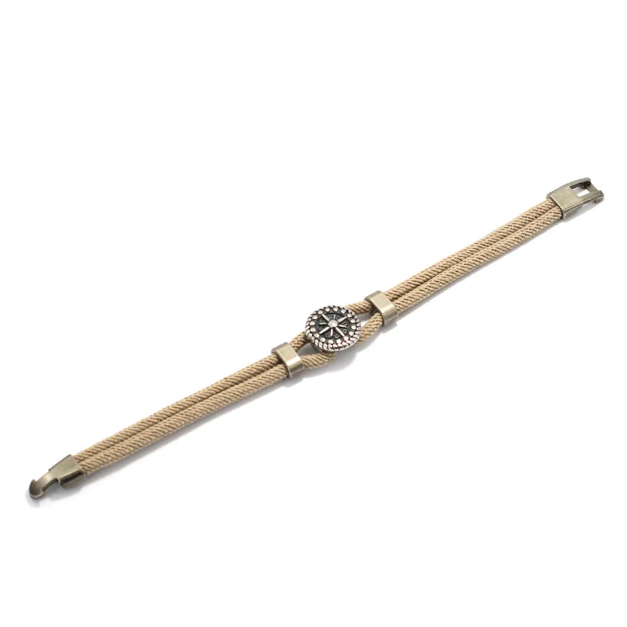 Βραχιόλι με σχοινί και πυξίδα ροζέτα ανέμων μπεζ