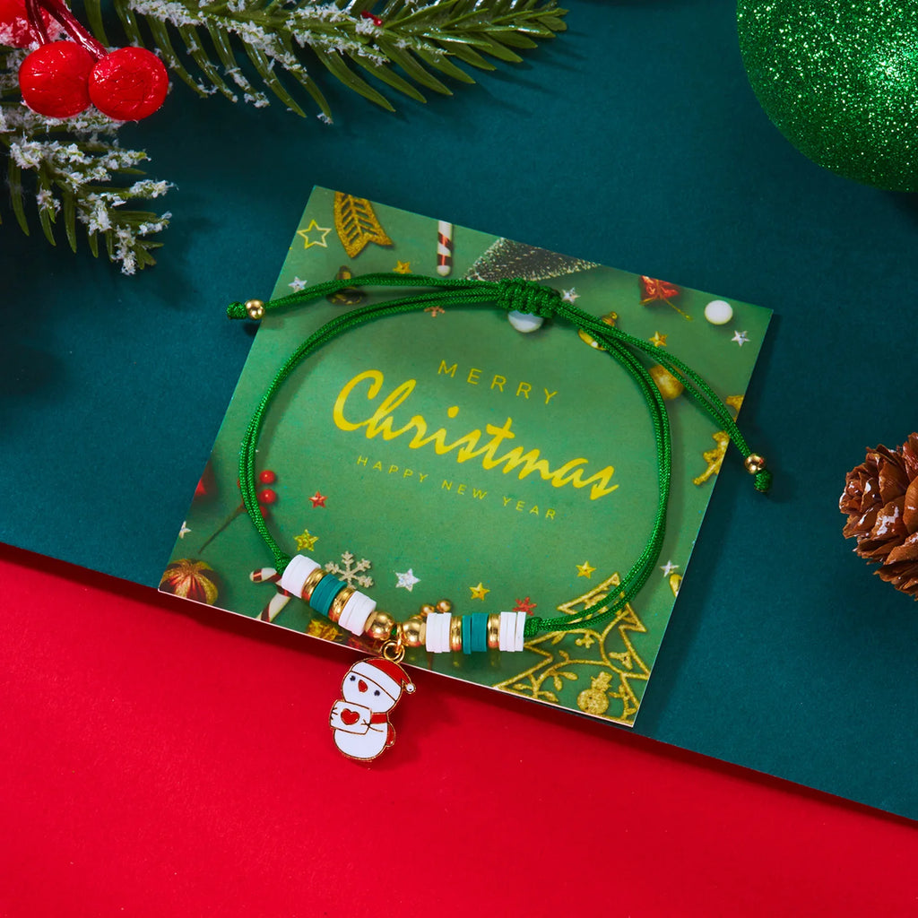 Βραχιόλι με σχοινί και μενταγιόν Χριστουγεννιάτικο πράσινος χιονάνθρωπος