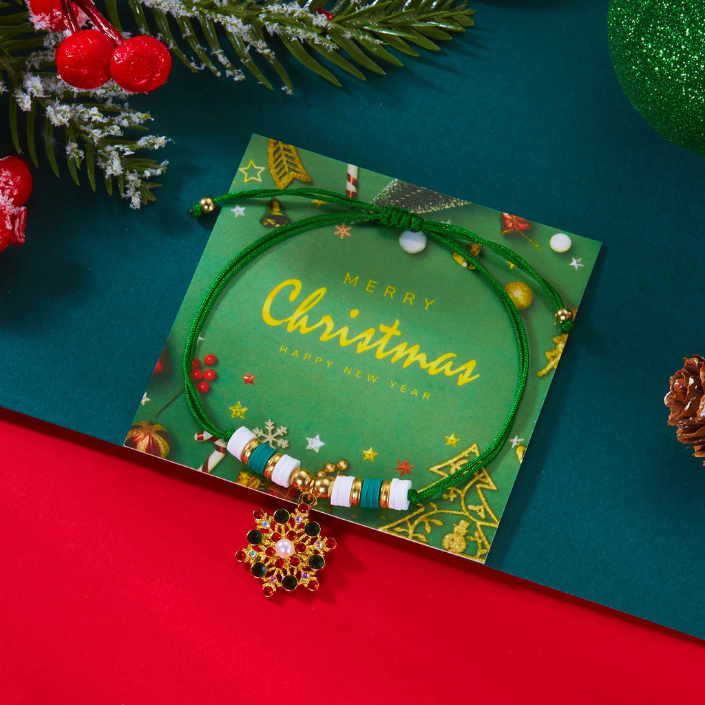 Βραχιόλι με σχοινί και μενταγιόν Χριστουγεννιάτικο πράσινο νιφάδα χιονιού