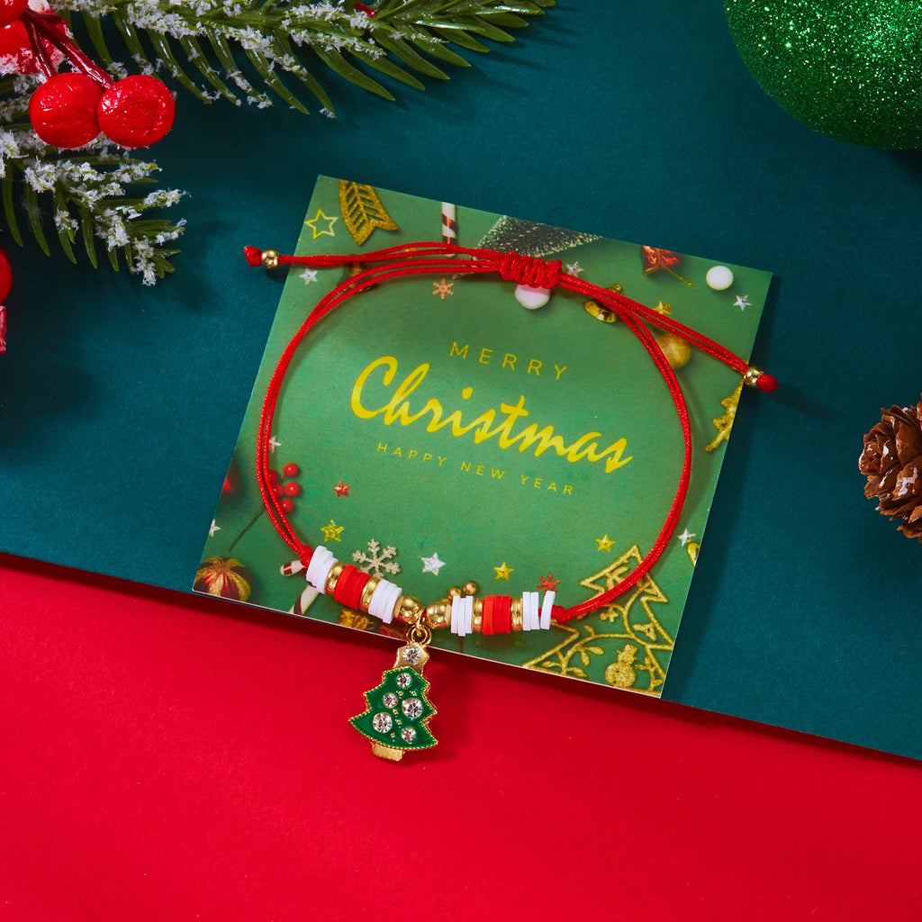 Βραχιόλι με σχοινί και μενταγιόν Χριστουγεννιάτικο κόκκινο έλατο με μπάλες