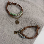 Βραχιόλι με σχοινί και τετράφυλλο τριφύλλι με πράσινες χάντρες