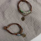 Βραχιόλι με σχοινί και τετράφυλλο τριφύλλι με πράσινες χάντρες