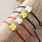 Βραχιόλι από σχοινί με τετράφυλλο τριφύλλι γούρι κόκκινο και χρυσό