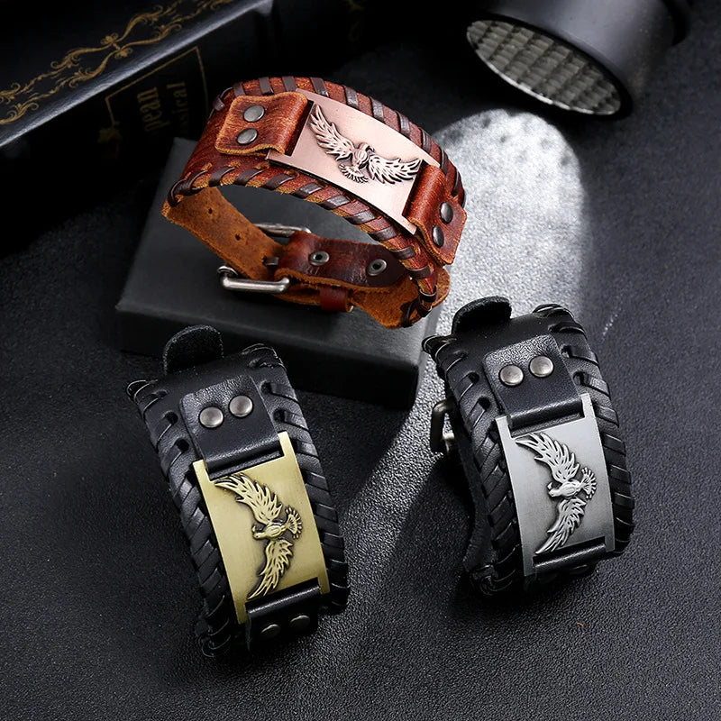 Βραχιόλι από μαύρο δέρμα αετού, καφέ