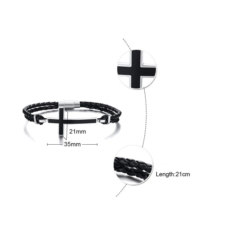 Bracelet en Cuir avec Croix Chrétienne