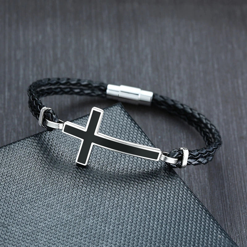 Bracelet en Cuir avec Croix Chrétienne