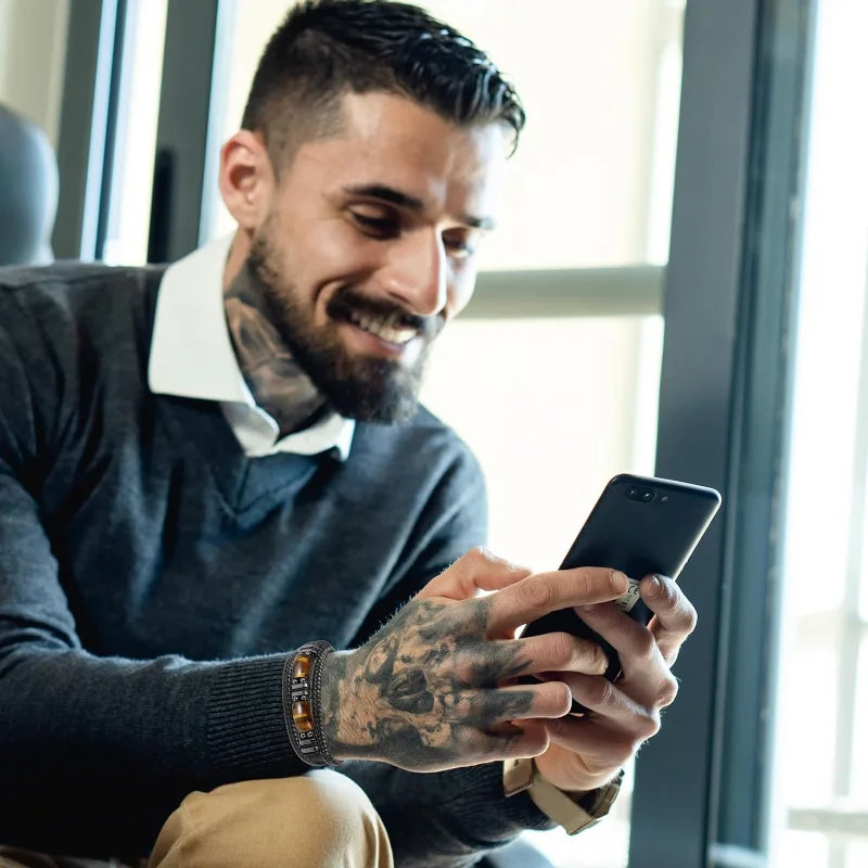 Βραχιόλι από δέρμα και λίθους μάτι τίγρης