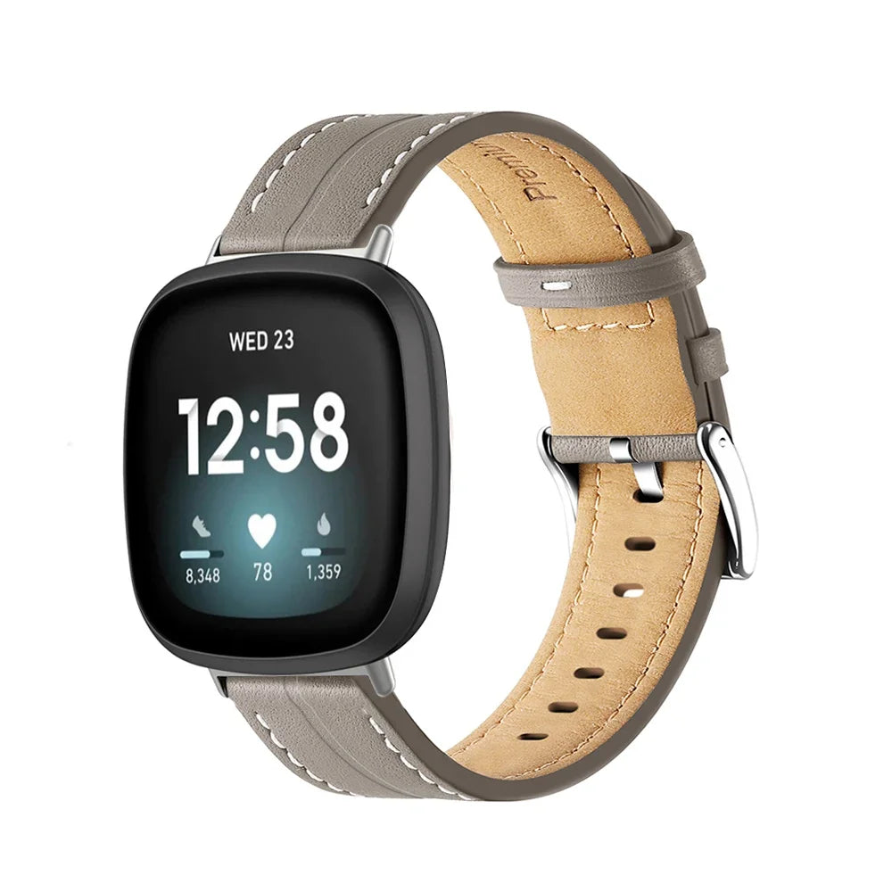 Δερμάτινο λουράκι για ρολόι Fitbit Versa 3, Versa 4, Sense 1 και Sense 2 γκρι