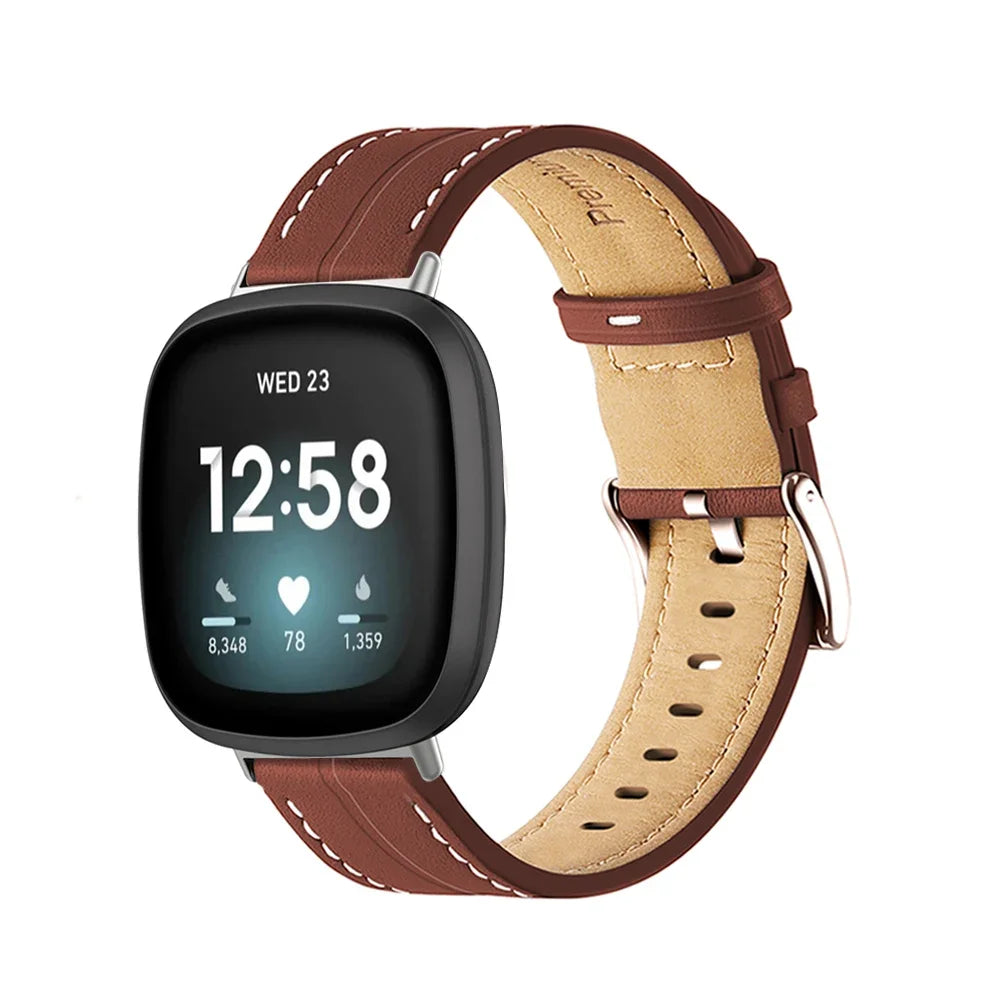 Δερμάτινο λουράκι για ρολόι Fitbit Versa 3, Versa 4, Sense 1 και Sense 2 καφέ