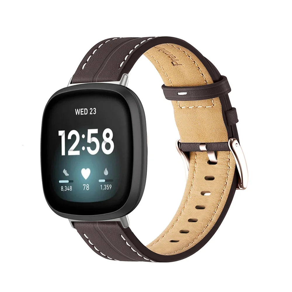 Δερμάτινο λουράκι για ρολόι Fitbit Versa 3, Versa 4, Sense 1 και Sense 2 καφέ
